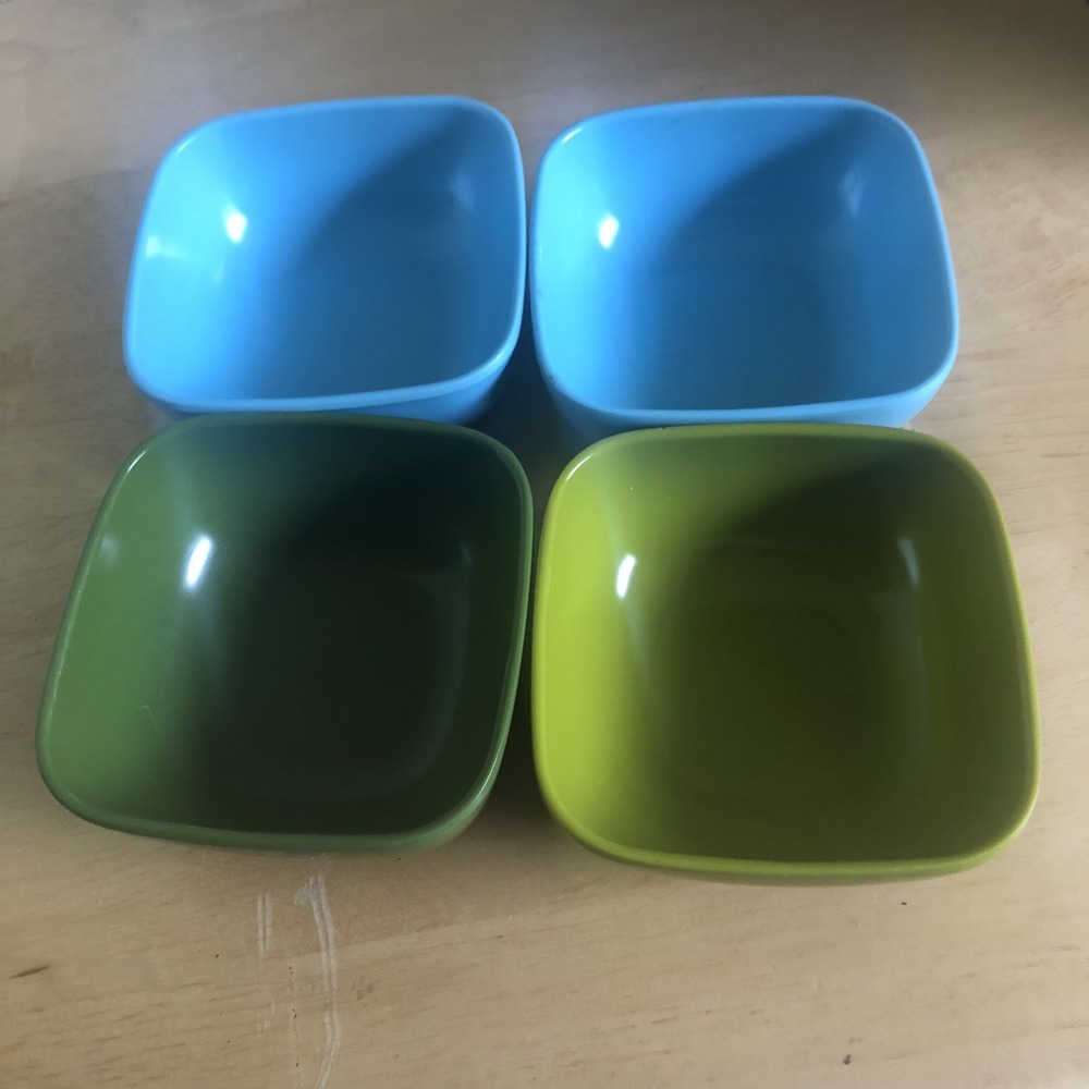 Dipping Sauce Bowls, 2 Blue /2 Green Set Of 4, 70s Colors